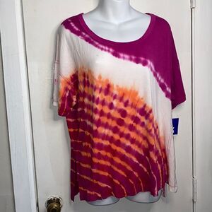 JOY LAB Pink and Orange Tie Dye Top-M NWT